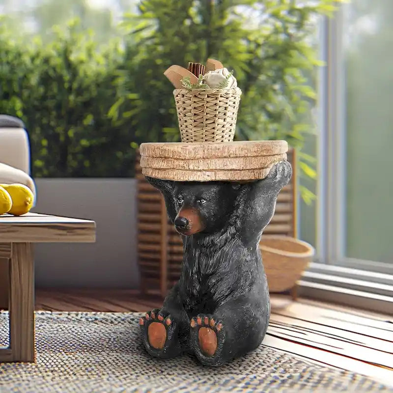 Table socle forêt, décor cabane rustique, 52,8 cm de hauteur, table ours réaliste