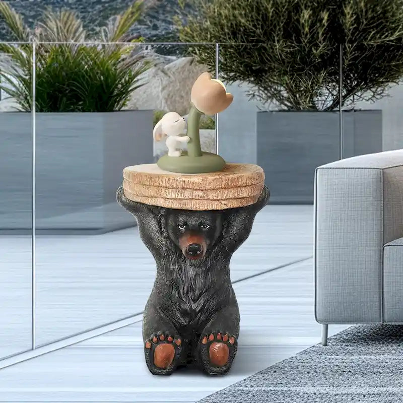 Table socle forêt, décor cabane rustique, 52,8 cm de hauteur, table ours réaliste