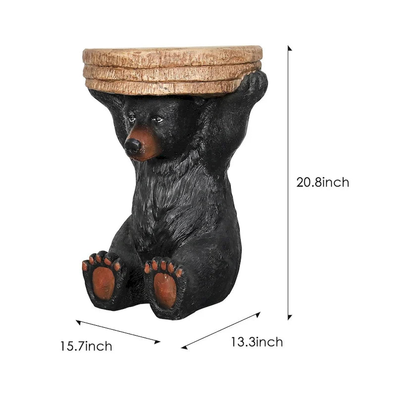 Table socle forêt, décor cabane rustique, 52,8 cm de hauteur, table ours réaliste