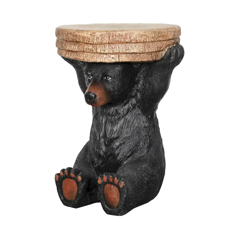 Table socle forêt, décor cabane rustique, 52,8 cm de hauteur, table ours réaliste