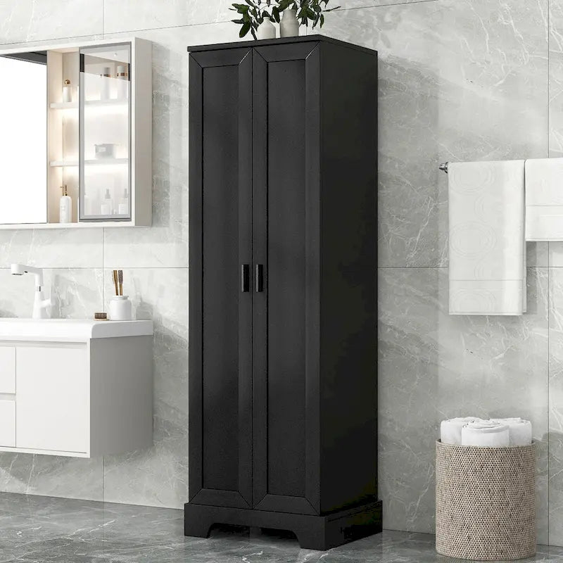 Meuble de rangement à deux portes pour salle de bain, bureau, étagère réglable, panneau MDF, noir